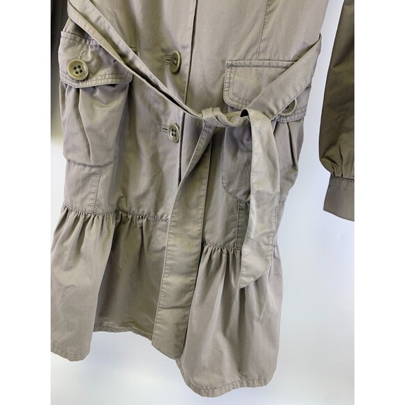 Ted Baker Ruffle Trench Coat Belted Jacket Button Collared Gray Cotton Womens 4 - Picture 4 of 15